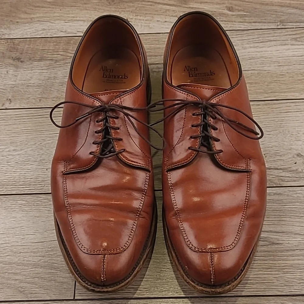 ALLEN EDMONDS Delray Tan Brown Oxfords Sz‎ 10 3E Split Toe Mens Dress Shoes